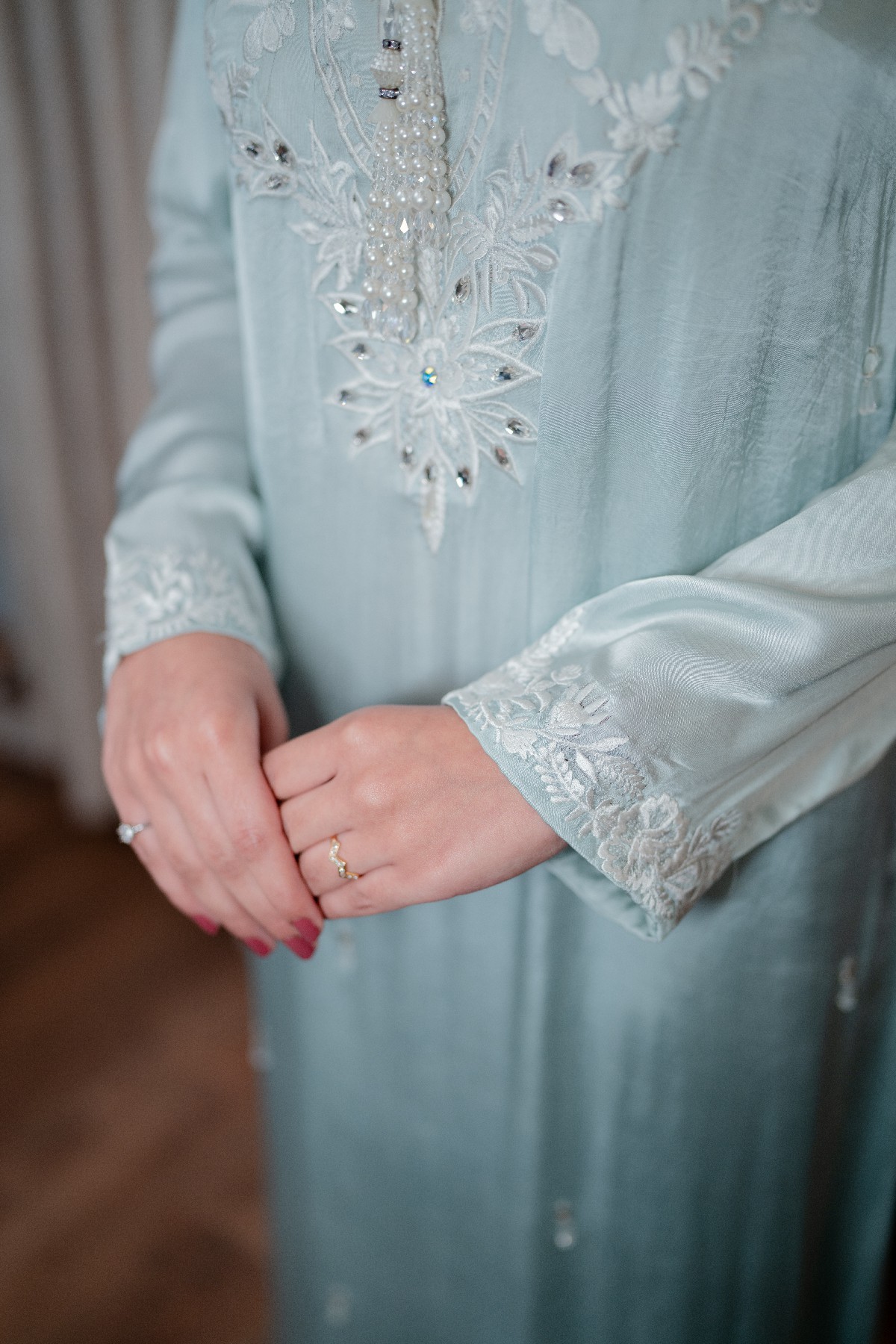 Pure korean Silk A line long shirt and trouser with Organza Dupatta - Image 8